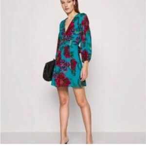 FARM Rio Teal and Red Floral Mini Dress